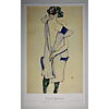 Egon Schiele - Ragazza in piedi con vestito blu e calze verdi, di schiena 1913 - Poster vintage originale anno 1994