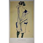 Egon Schiele - Ragazza in piedi con vestito blu e calze verdi, di schiena 1913 - Poster vintage originale anno 1994