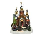 Paesaggio natalizio Kaemingk Chiesa innevata Led con movimento e musica (AZ)
