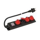 Poly Pool PP2508 Presa Multipla per Esterno IP44 con 4 Prese Schuko 16A Standard Tedesco con Coperchi di Protezione, Spina 16A Standard Franco Tedesco, 1.5 Metri Cavo Interruttore, Nero Rosso (AZ)
