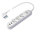 Poly Pool PP2526 Multipresa 3 Prese Pluristandard (16A+10A+schuko) - 2 Prese USB 2.4A per Carica Veloce ? Cavo Alimentazione 1,5 m - Spina Salvaspazio 16A 2P+T - Interruttore Luminoso - Bianco (AZ)