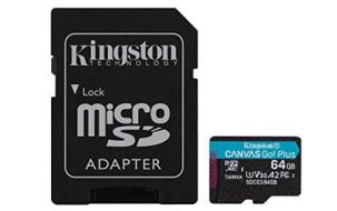 Kingston SDCG3 Scheda di Memoria microSD, 64 Gb, microSDXC Canvas Go Plus 170R A2 U3 V30, Adattatore SD Incluso (AZ)