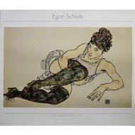Egon Schiele - Donna appoggiata con calze verdi 1917 - Poster vintage originale anno 1994
