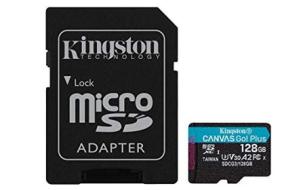 Kingston SDCG3/128GB Scheda di Memoria microSD, 128GB microSDXC Canvas Go Plus 170R A2 U3 V30, Adattatore SD Incluso (AZ)