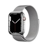 Apple Watch Series?7 (GPS?+?Cellular) Cassa 45?mm in acciaio inossidabile color argento con Loop in maglia milanese color argento (AZ)