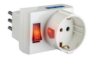 Adattatore salvaspazio triplo con interruttre luminoso e spina 10A Bianco (AZ) Adattatore salvaspazio triplo con interruttre luminoso e spina 10A Bianco (AZ)