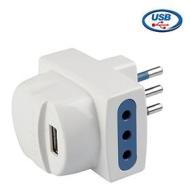 Adattatore multiplo 2 prese + 1 USB e spina 10A bianco (AZ)