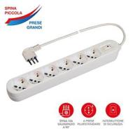 Multipresa da tavolo 6 uscite 10/16A pluristandard con spina piccola e interruttore di sicurezza colore Bianco (AZ) Multipresa da tavolo 6 uscite 10/16A pluristandard con spina piccola e interruttore di sicurezza colore Bianco (AZ)