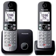 "Panasonic KX-TG6852JTB Telefono Cordless DECT Doppio (Twin Pack), Schermo LCD 1.8"", Base Design Sottile e Compatto, Stazione Ricarica Aggiuntiva Inclusa, Nero (AZ)"