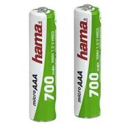 Hama 2x AAA NiMH Batteries. Numero di batterie incluse: 2 pezzo(i). Capacità della batteria: 700 mAh, Tecnologia batteria: Nichel-Metallo Idruro (NiMH), Voltaggio della batteria: 1,2 V, Colore del prodotto: Argento (AZ)
