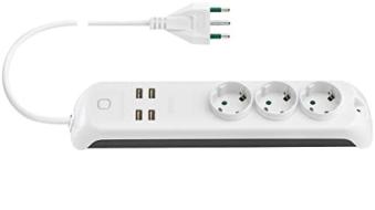 Vimar 00447.CC.B Multipresa smart Wifi, compatibile con Alexa e Google home, 3 uscite Schuko, 4 USB A, spina 16A, controllo vocale o remoto con App View (AZ)