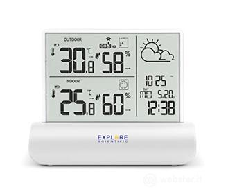 Explore Scientific WSH4501 Stazione meteorologica con display in vetro trasparente, pressione barometrica, temperatura e umidit? interna e esterna, sensore incluso, bianco (AZ)