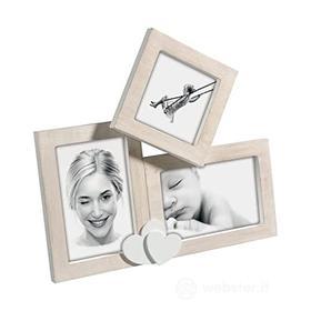 Mascagni Casa Cornice Pele Mele 1 foto 10 x 10 e 2 foto 10 x 15 in legno con decorazioni a cuori da posare (AZ)