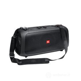 JBL PartyBox On-The-Go Speaker Bluetooth Portatile con Microfono Wireless, Cassa Altoparlante Impermeabile IPX4 per Feste e Karaoke, Effetti Luce, USB, TWS, AUX, Ingressi Microfono e Strumenti, Nero (AZ)