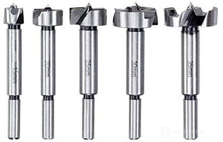kwb 706090 Set di punte Forstner, 5 pezzi per legno 15, 20, 25, 30 e 35 mm con codolo tornito (AZ)