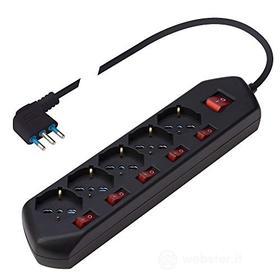 Poly Pool PP2509.2 Multiswitch ? Multipresa con 5 Prese Pluristandard (16A+10A+schuko) ? 5 Interruttori Singoli per Ogni Presa - Cavo di Alimentazione da 1,5 m ? Spina Salvaspazio 16A 2P+T (AZ)