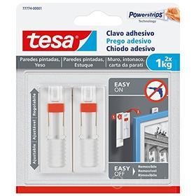 tesa Chiodo Adesivo Regolabile da 1kg per Carta da Parati ed Intonaco, Bianco, Set di 2 Pezzi (AZ)