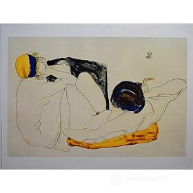 Egon Schiele - Due figure giacenti 1912 - Poster vintage originale anno 1994