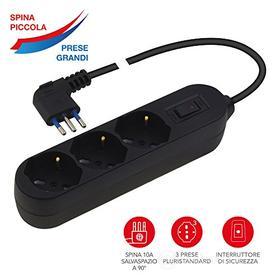 Multipresa da tavolo 3 uscite 10/16A pluristandard con spina piccola e interruttore di sicurezza colore Nero (AZ)