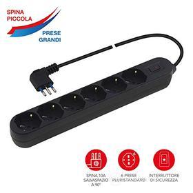 Multipresa da tavolo 6 uscite 10/16A pluristandard con spina piccola e interruttore di sicurezza colore Nero (AZ)