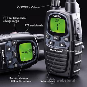 Midland G7 PRO Radio Ricetrasmittente Walkie Talkie Dual Band 8 Canali PMR446 e 69 Canali LPD, 1 Ricetrasmettitore, 4 Batterie Ricaricabili Ni-MH AA 1.2 V/1800 mAh, Caricabatterie e Clip Cintura (AZ)