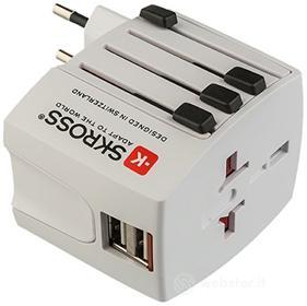 Adattatore universale da viaggio compatto 10A 230V , con 2 prese USB (AZ)