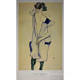 Egon Schiele - Ragazza in piedi con vestito blu e calze verdi, di schiena 1913 - Poster vintage originale anno 1994