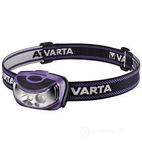 Varta 18630101421 Torcia da Testa a LED 1W, 3 Baterie AAA + 16620101401 Banda Catarifrangente con Illuminazione Fissa o Intermittenza, Giallo/Argento, Taglia Unica (AZ)