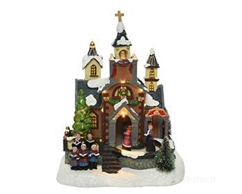 Paesaggio natalizio Kaemingk Chiesa innevata Led con movimento e musica (AZ)