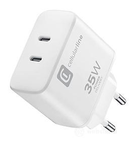 Cellularline Dual Charger 35W Caricabatterie da rete Power Delivery 35W con doppia porta USB-C - Carica contemporaneamente fino a 2 dispositivi Apple - Bianco (AZ)