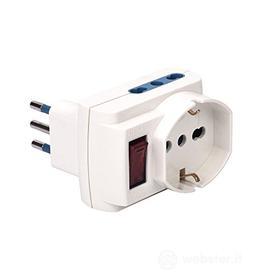 Adattatore salvaspazio pluristandard triplo con interruttre luminoso e spina 10A Bianco (AZ)