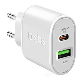 SBS caricabatterie da parete 20W a ricarica ultra rapida power delivery, con 1 porta USB-C e 1 USB, caricatore da muro per iPhone, Samsung, Oppo, Xiaomi, Huawei, e-reader, auricolari, tablet