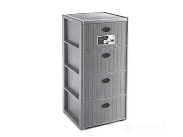 Stefanplast Elegance Cassettiera Rattan, 4 Cassetti, Grigio, 37x39x80cm (AZ)