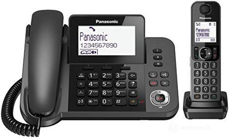 Panasonic KX-TGF320EXM Telefono a Filo abbinato a Cordless DECT con Segreteria Telefonica, LCD Monocromatico Inclinabile, Funzionamento con Alimentazione di Emergenza, Nero (AZ)
