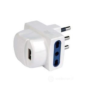 Adattatore multiplo 2 prese + 1 USB e spina 16A bianco (AZ)