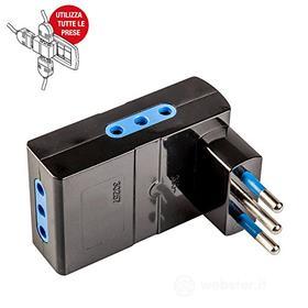 Adattatore salvaspazio standard italiano triplo con spina 10A Nero (AZ)