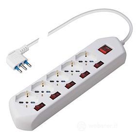 Poly Pool PP2509 Multiswitch ? Multipresa con 5 Prese Pluristandard (16A+10A+schuko) ? 5 Interruttori Singoli per Ogni Presa - Cavo di Alimentazione da 1,5 m ? Spina Salvaspazio 16A 2P+T (AZ)