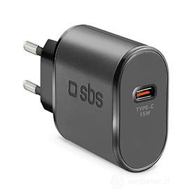 SBS Caricatore USB C da Parete, Caricabatterie da Muro da 15W per iPhone, Samsung, Oppo, Xiaomi, Huawei, Motorola, Auricolari TWS, Speaker, Kobo, Kindle (AZ)