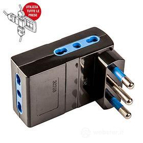 Adattatore salvaspazio pluristandard triplo con spina 16A Nero (AZ)