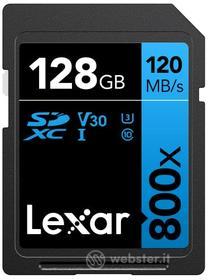 Lexar SDXC High-Performance 128GB 800x UHS-I serie BLUE, Classe 10, U3, V30, per Registrazione video in 4K, Alta velocit? di trasferimento, nero/blue (AZ)