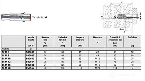 Fischer P0027017120438 Ancorante con Corpo espandente SL M-SLM16 Tassello in acciaio-10 Pezzi per Confezione (AZ)