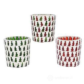 Kaemingk Porta Tealight con Mosaico di abeti Verdi e Rossi 7x7cm 1 Pezzo (AZ)