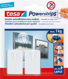 tesa Powerstrips 4 Strisce Adesive Appendi Quadri, 2 Ganci Adesivi, 1 kg, Bianco (AZ)