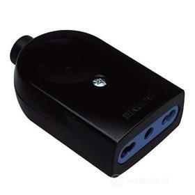 Presa mobile bivalente 10/16A 2P+T uscita cavo assiale nera (AZ)
