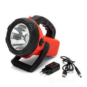 Velamp Faro Ricaricabile LED Potente. 800 Lumen. Portata: 800m, 15 Ore. con Caricatore e Lampeggiante Rosso. Campeggio, Pesca, Trekking, Emergenze. 10W (AZ)