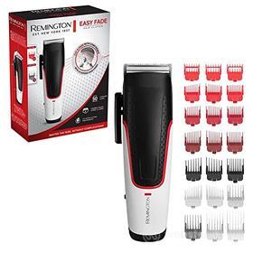 Remington Tagliacapelli per sfumature, lame acciaio giapponesi autoaffilanti, 10 pettine per sfumature + 9 pettini fissi per lunghezze + pettini guida per orecchie, ricaricabile. Easy Fade HC500 (AZ)