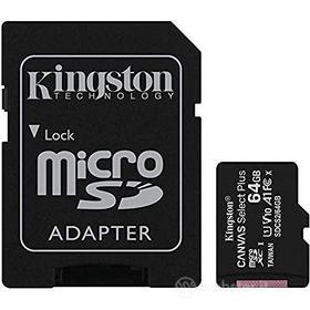 Kingston Canvas Select Plus SDCS2/64GB Scheda microSD Classe 10 con Adattatore SD Incluso, 64 GB (AZ)