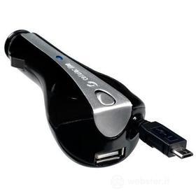 Caricabatterie da auto con ingresso USB e connettore avvolgibile Micro USB