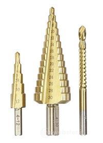 kwb 525890 Punta a gradini, set di 3 pezzi con fresa, 1 x 4-12 mm e 4-30 mm, superficie nitrurata al titanio (AZ)
