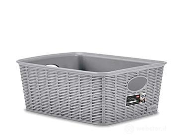 Stefanplast Elegance Cestino Rattan 25x19x10cm, Grigio (AZ)